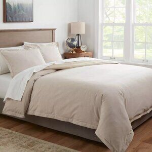 Threshold Cotton & Linen Chambray Khaki 3 Piece Queen Duvet Cover & Shams Set